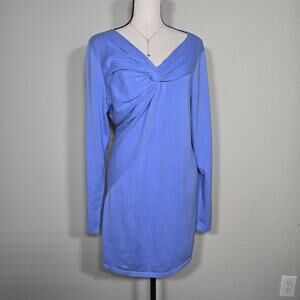 Tahari Blue Knit Dress XL Twist Front Long Sleeve Sheath Minimalist Workwear